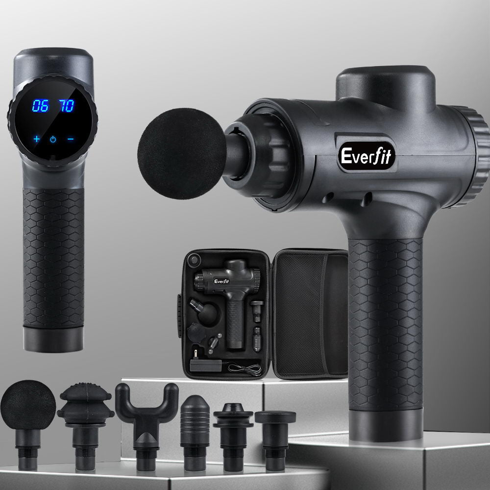 Everfit Deep Tissue Massage Gun – 30 Speed Percussion Massager with 6 Heads (Black)