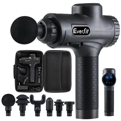 Everfit 30-Speed Massage Gun with 6 Heads – Deep Tissue Relief (Black)