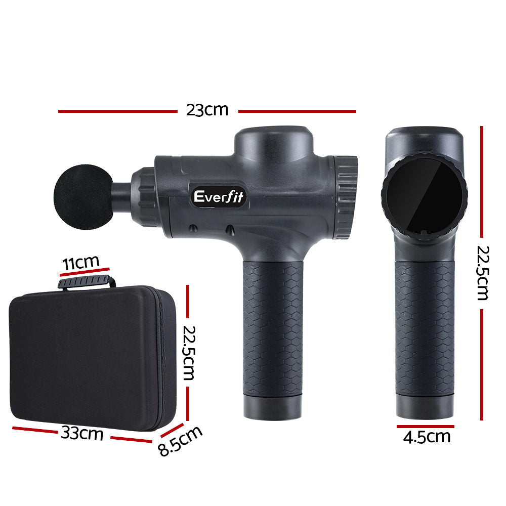 Everfit Deep Tissue Massage Gun – 30 Speed Percussion Massager with 6 Heads (Black)