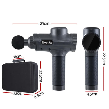 Everfit Deep Tissue Massage Gun – 30 Speed Percussion Massager with 6 Heads (Black)