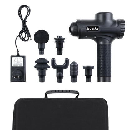 Everfit Deep Tissue Massage Gun – 30 Speed Percussion Massager with 6 Heads (Black)