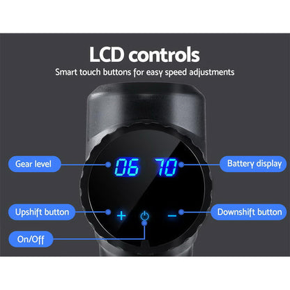 Everfit Deep Tissue Massage Gun – 30 Speed Percussion Massager with 6 Heads (Black)