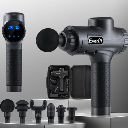Everfit Deep Tissue Massage Gun – 30 Speed Percussion Massager with 6 Heads (Black)