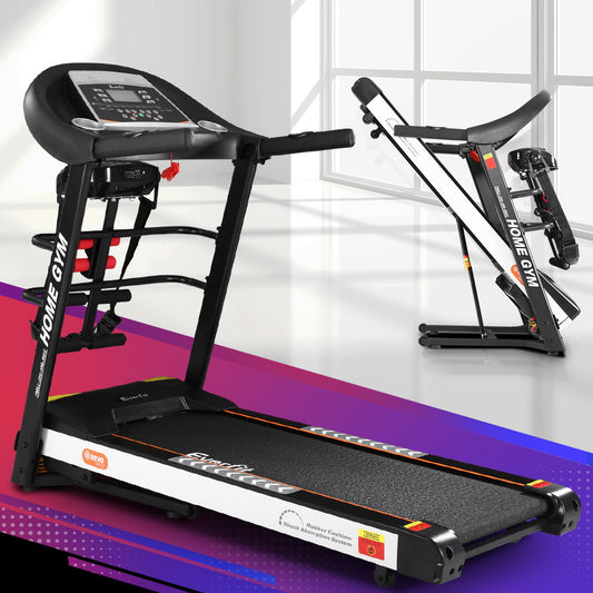 Side view of Everfit 3.5HP Treadmill showing LCD screen and incline