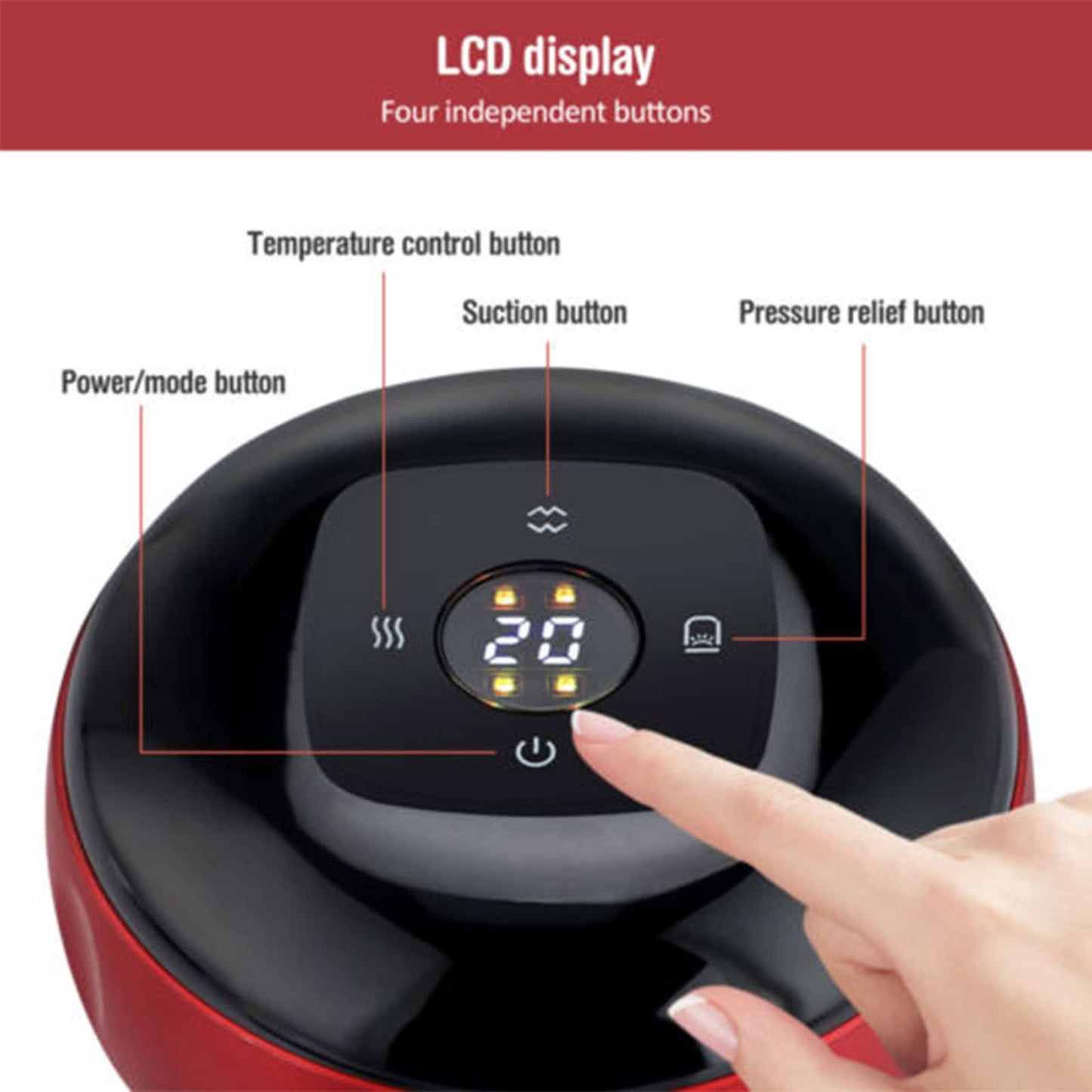Smart Electric Cupping Therapy Massager – 12-Level Red Light Slimming & Pain Relief Device (Red)