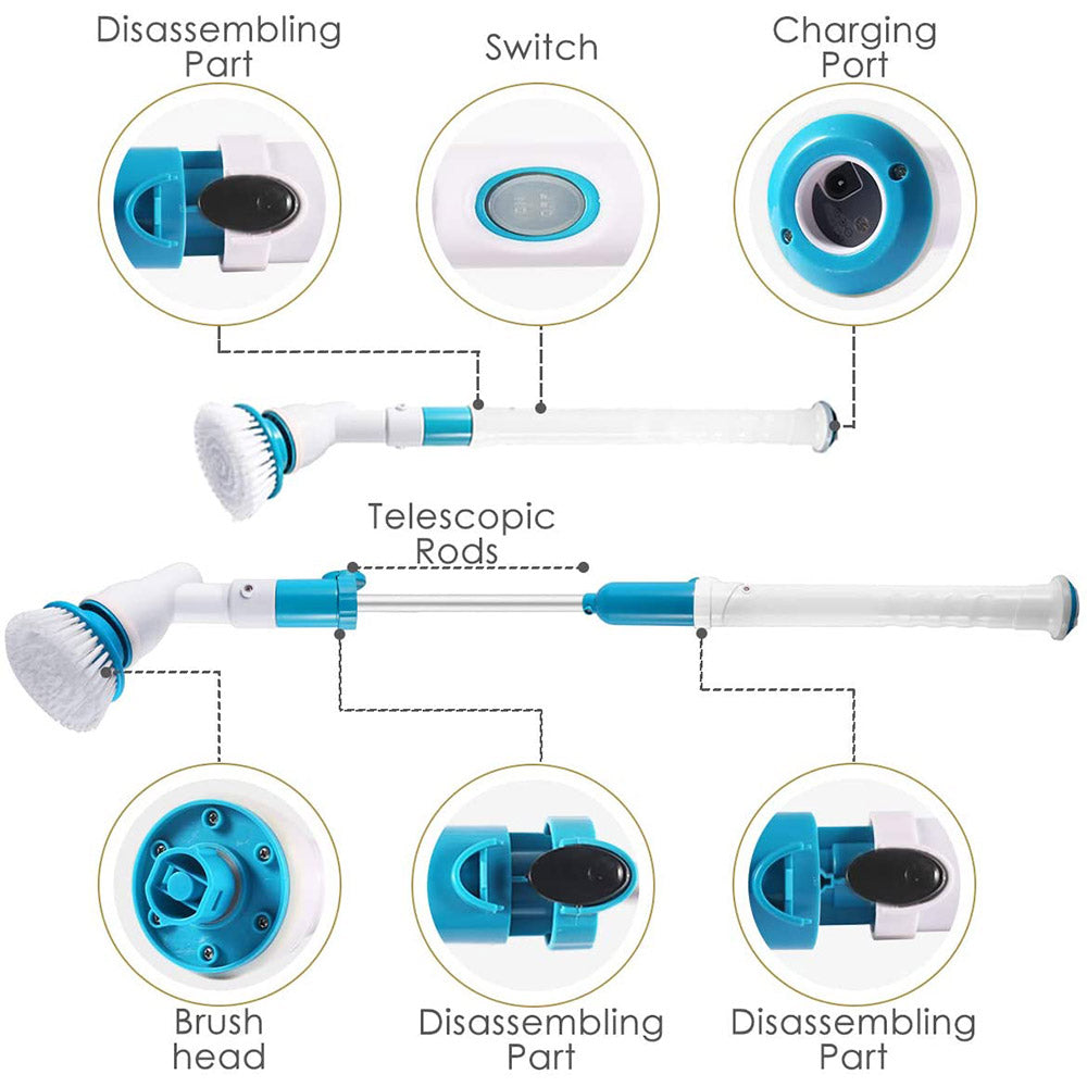 Electric Cordless Spin Scrubber – Turbo Power Cleaning Brush with 3 Heads & Extension Arm