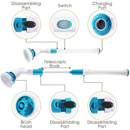 Electric Cordless Spin Scrubber – Turbo Power Cleaning Brush with 3 Heads & Extension Arm