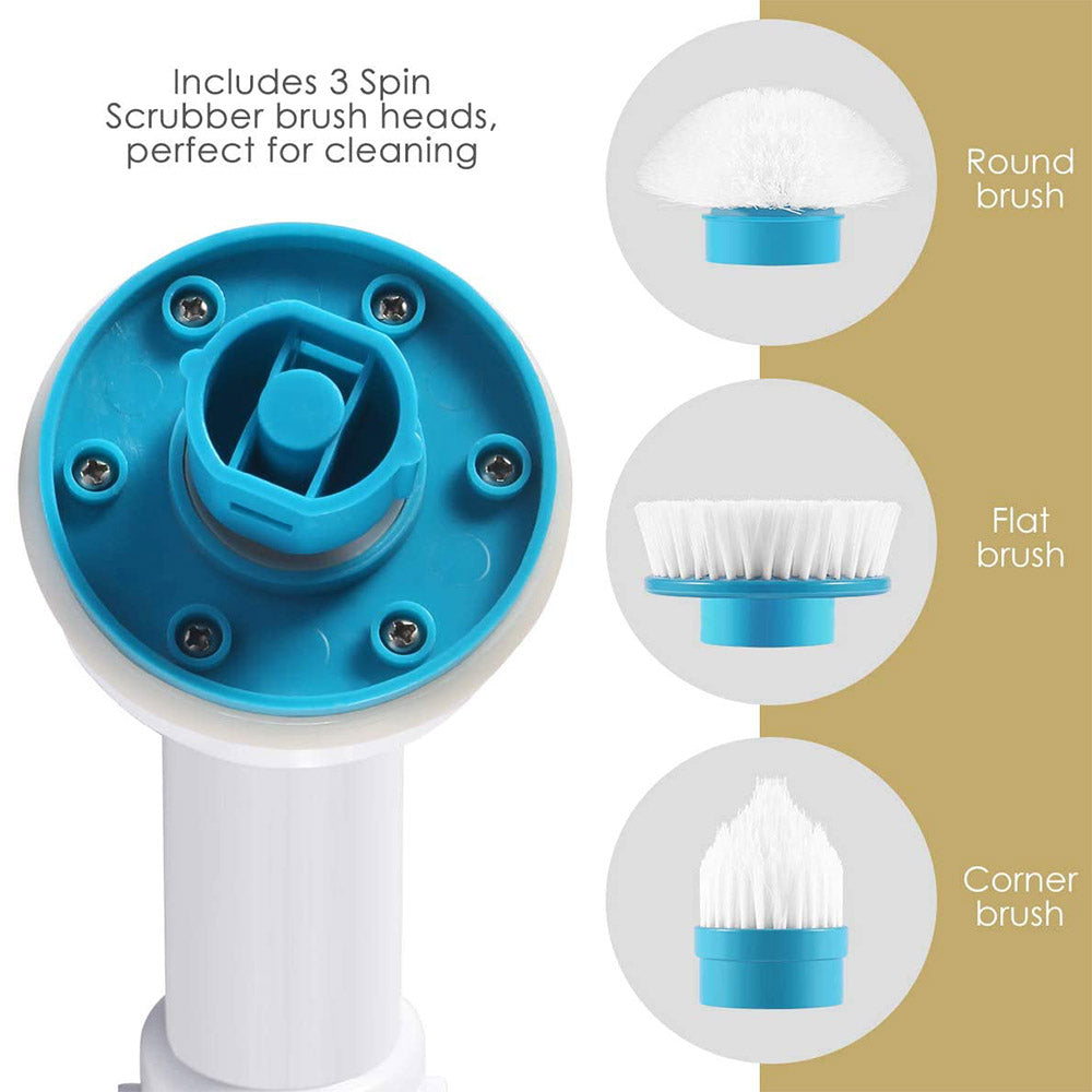 Electric Cordless Spin Scrubber – Turbo Power Cleaning Brush with 3 Heads & Extension Arm