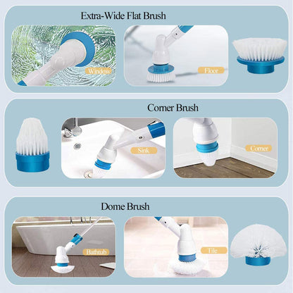 Electric Cordless Spin Scrubber – Turbo Power Cleaning Brush with 3 Heads & Extension Arm
