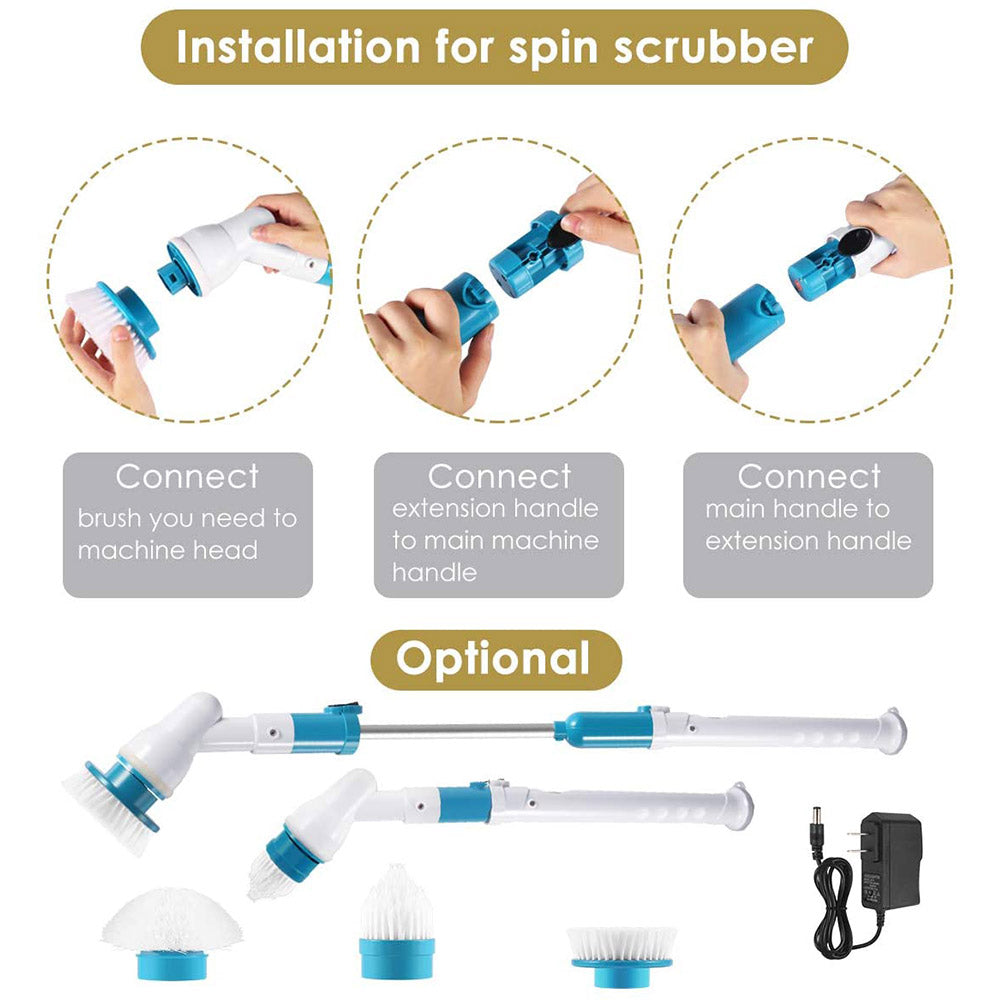 Electric Cordless Spin Scrubber – Turbo Power Cleaning Brush with 3 Heads & Extension Arm
