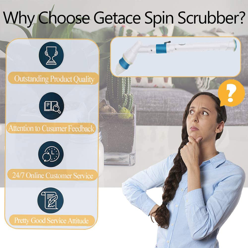 Electric Cordless Spin Scrubber – Turbo Power Cleaning Brush with 3 Heads & Extension Arm