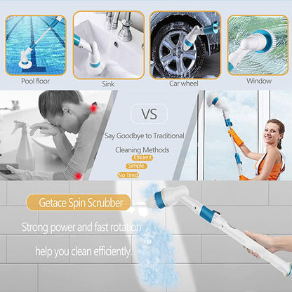 Electric Cordless Spin Scrubber – Turbo Power Cleaning Brush with 3 Heads & Extension Arm