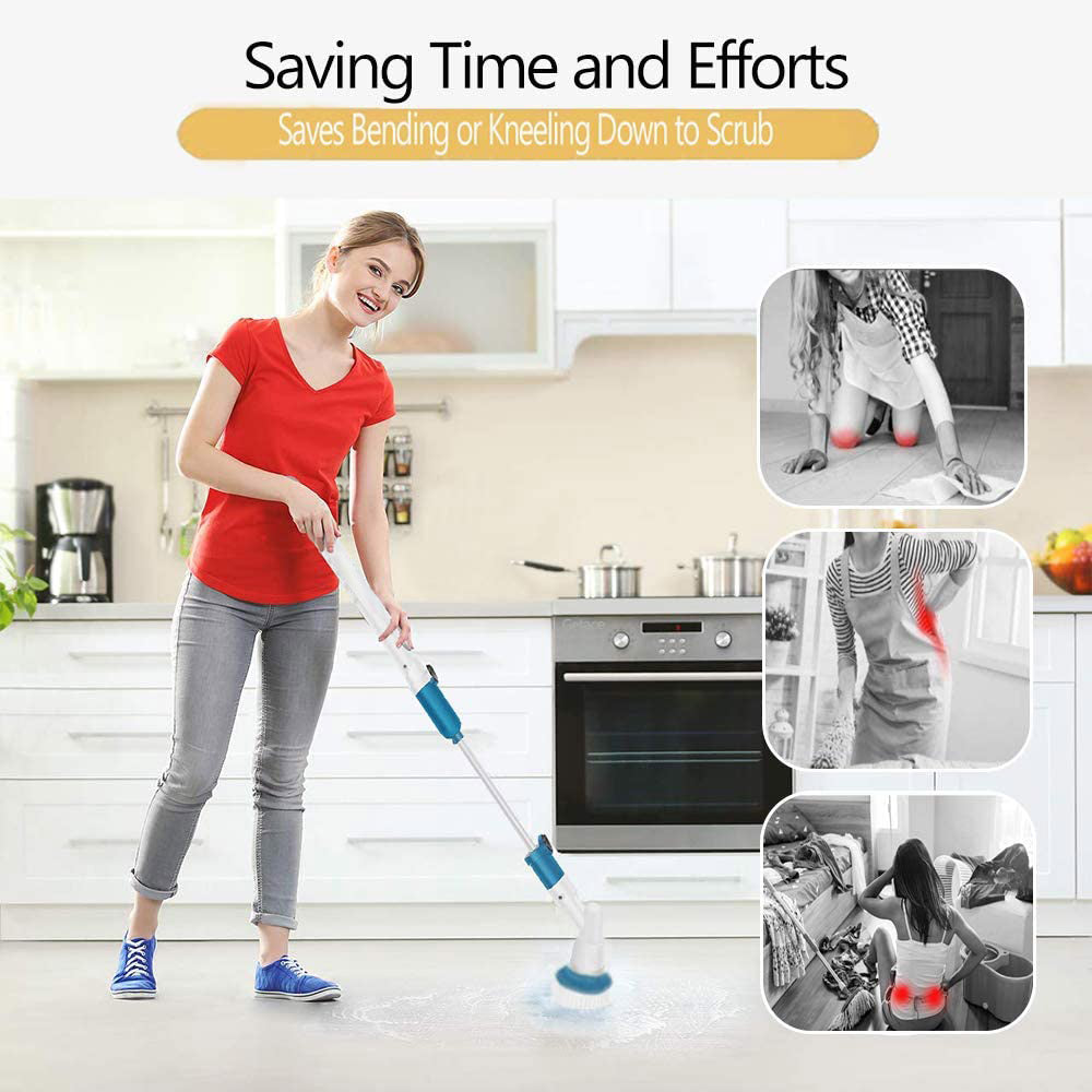 Electric Cordless Spin Scrubber – Turbo Power Cleaning Brush with 3 Heads & Extension Arm