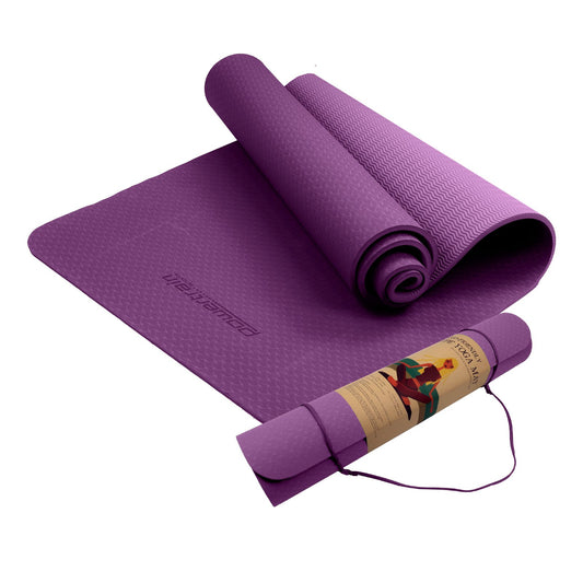 Powertrain 6mm Eco-Friendly Yoga Mat – Dual-Layer Non-Slip TPE with Carry Strap | Royal Purple