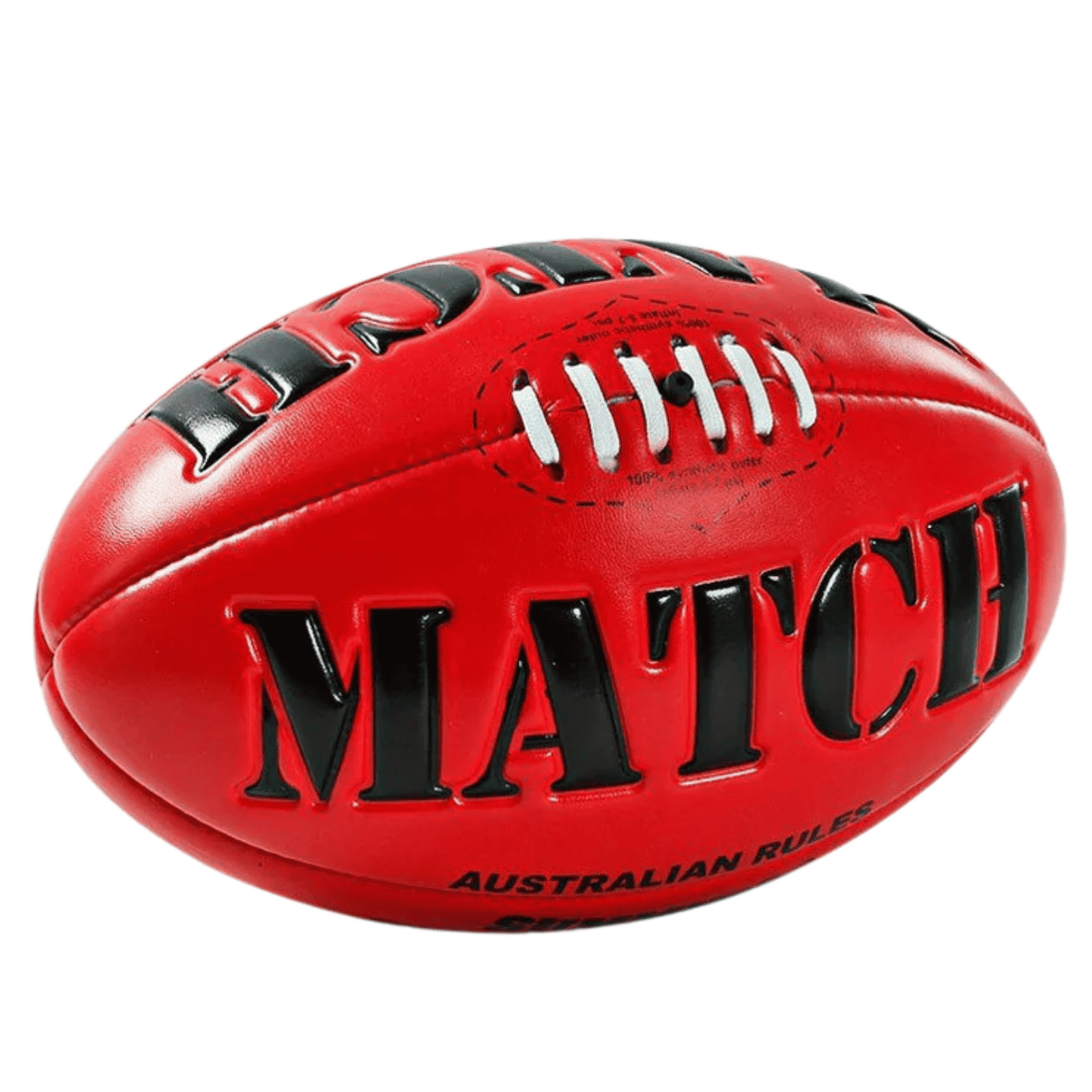 Red Australian rules football with 'MATCH' branding on a white background
